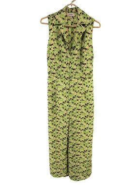 Timeless London lime Green Floral sleeveless wide cropped leg Jumpsuit 8 retro